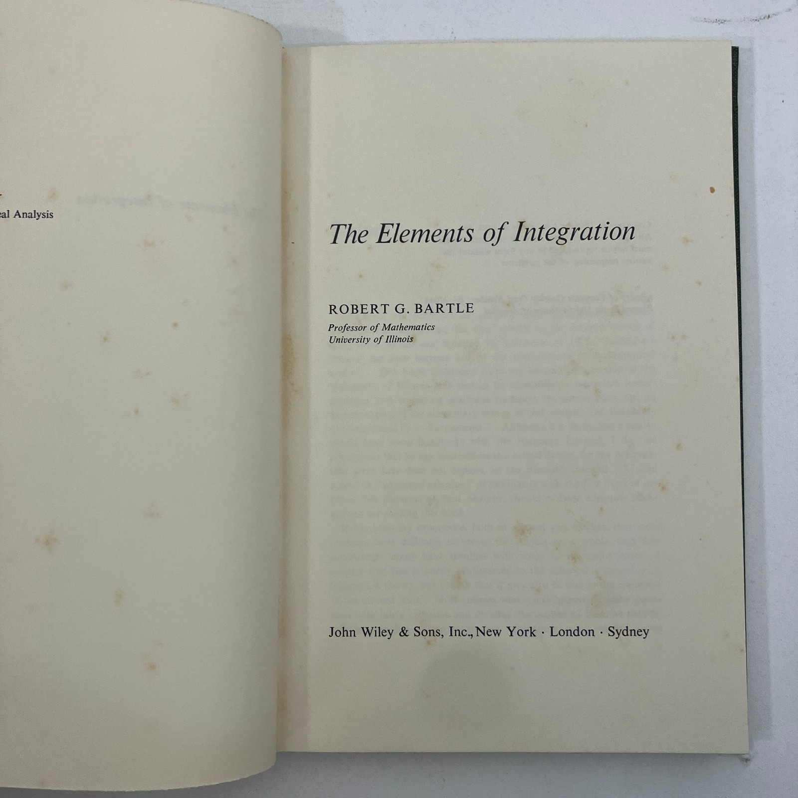 Elements of Integration Robert G Bartle John Wiley & Sons 1966 Math Textbook HC