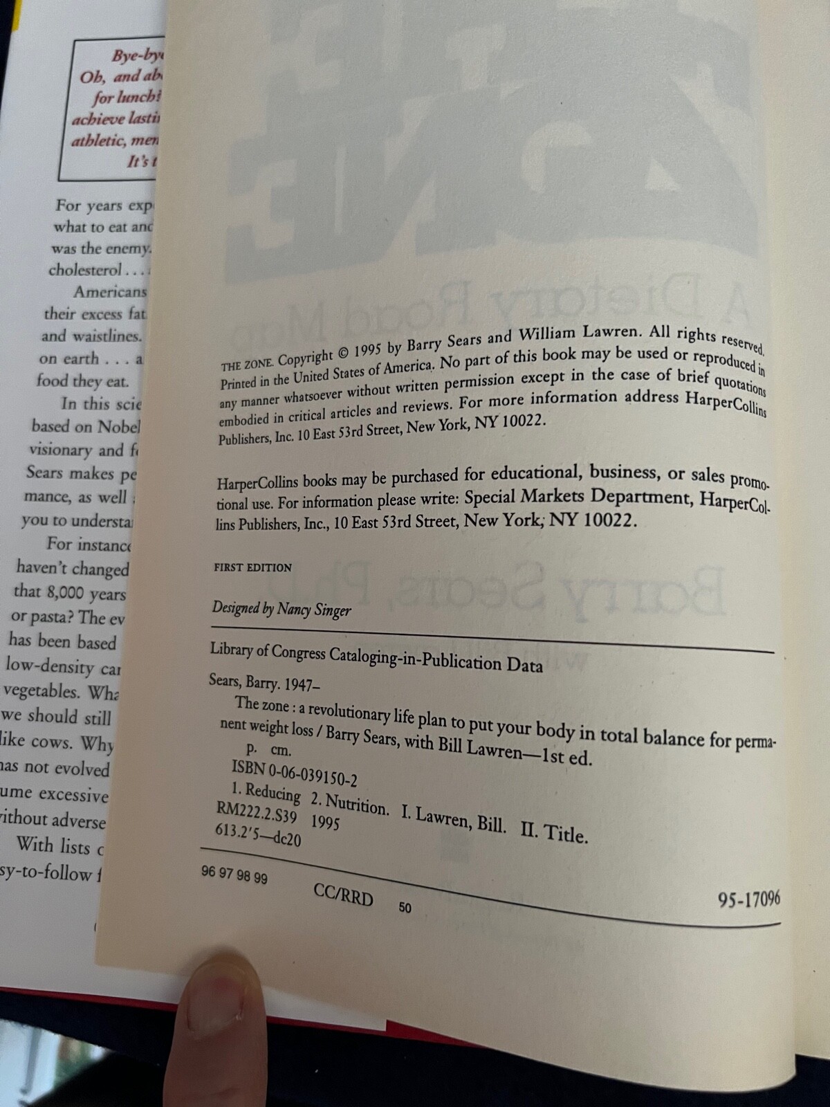 Enter the Zone, a Dietary Road Map lose weight,reset genetic code, Sears HC/DJ