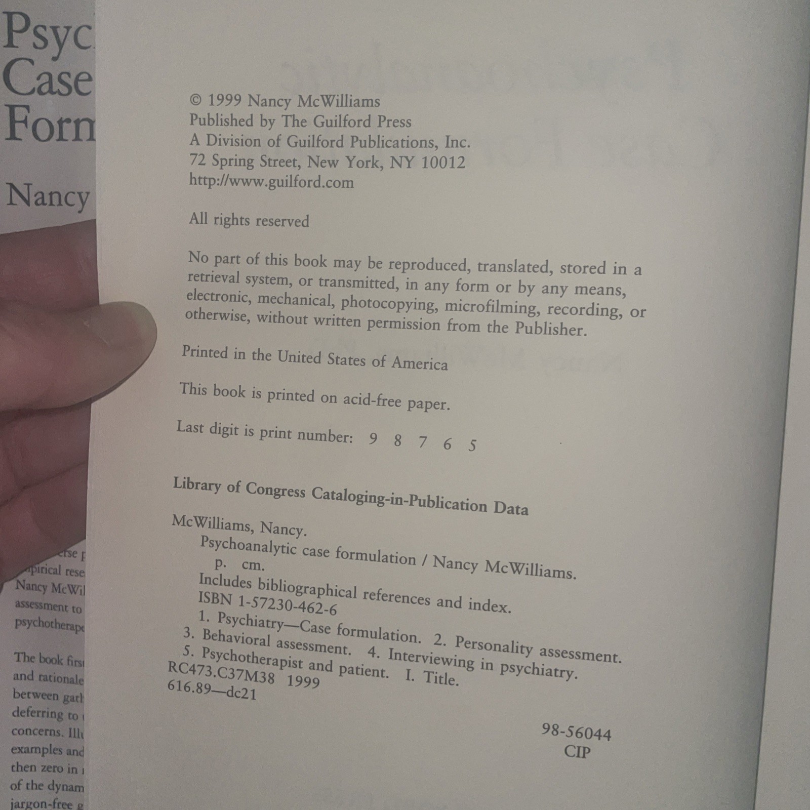 Psychoanalytic Case Formulation by Nancy McWilliams (1999, Hardcover)