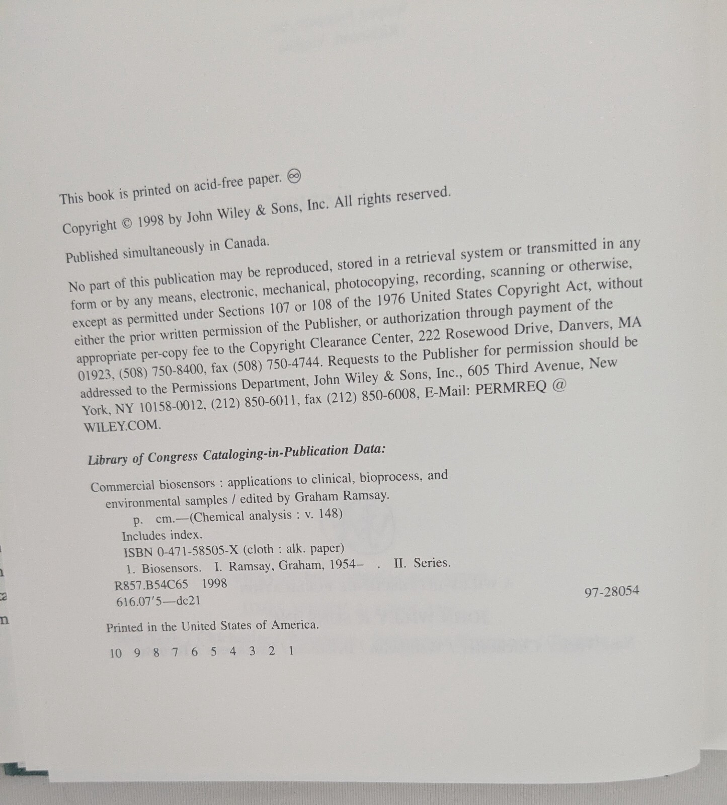 Commercial Biosensors Edited by Graham Ramsay (HC 1998 John Wiley & Sons)