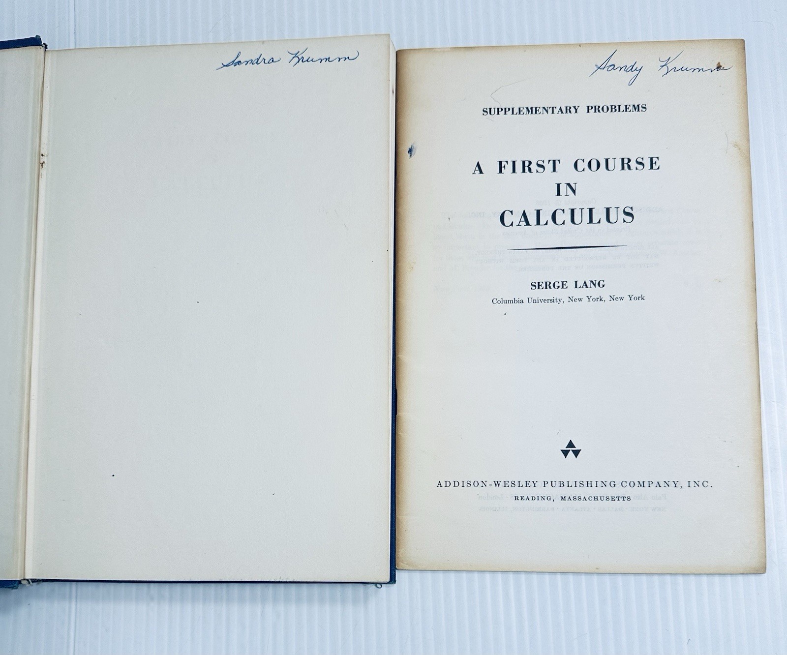 A First Course in Calculus 1964 Hardcover Serge Lang with Supplement Mathematics