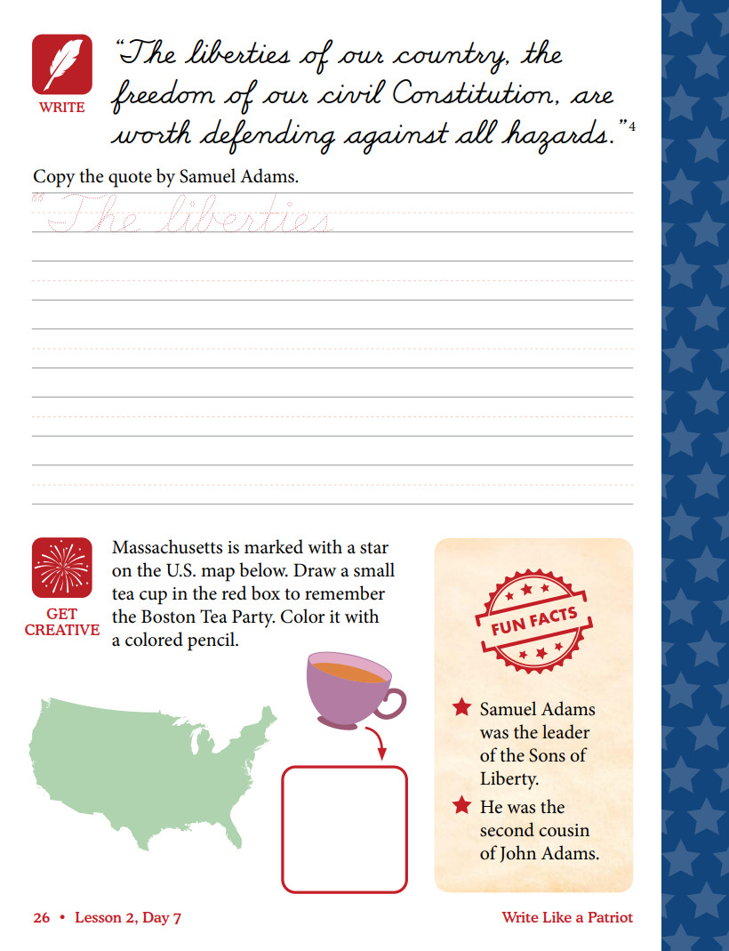 New WRITE LIKE A PATRIOT Master Books Penmanship Practicing Cursive Homeschool