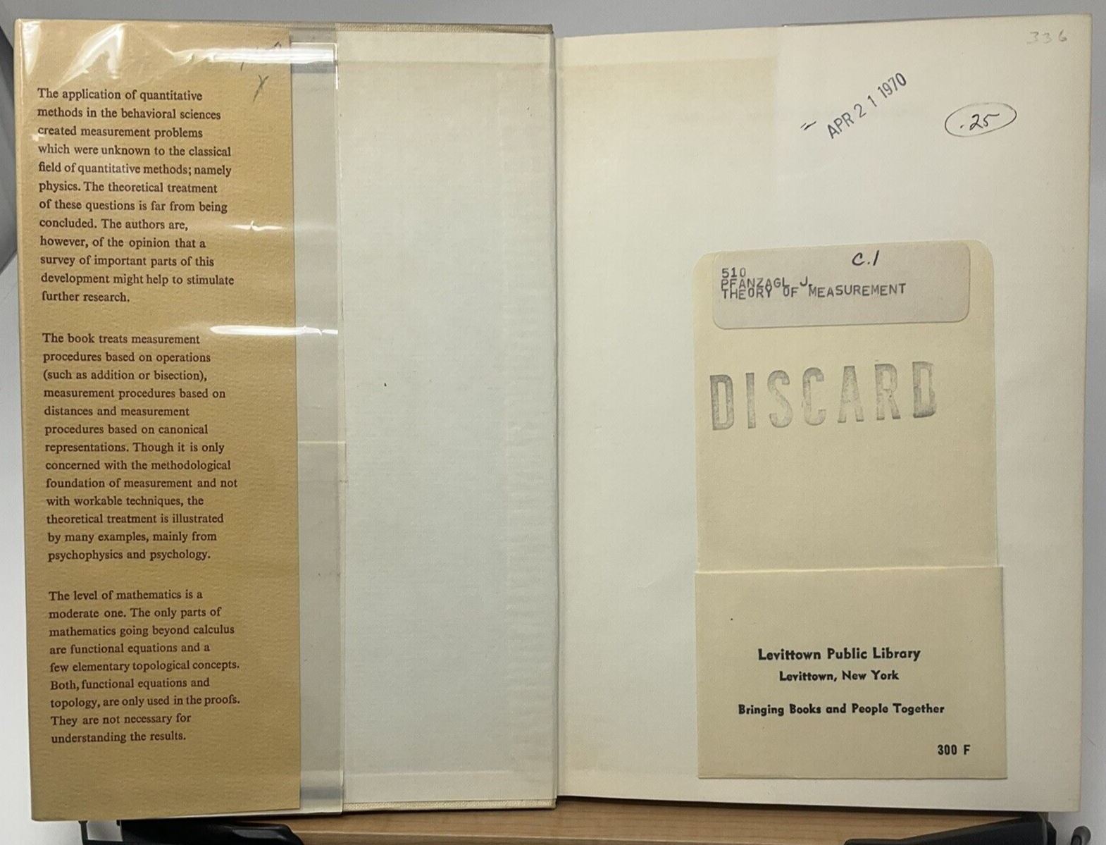 Theory of Measurement Pfanzagl 1968 1st American Edition E7