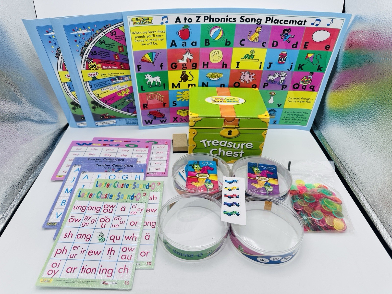 Sing Spell Read & Write, Games, Mats, Cards, Chest & Rare Vinyl Cars, Very Good
