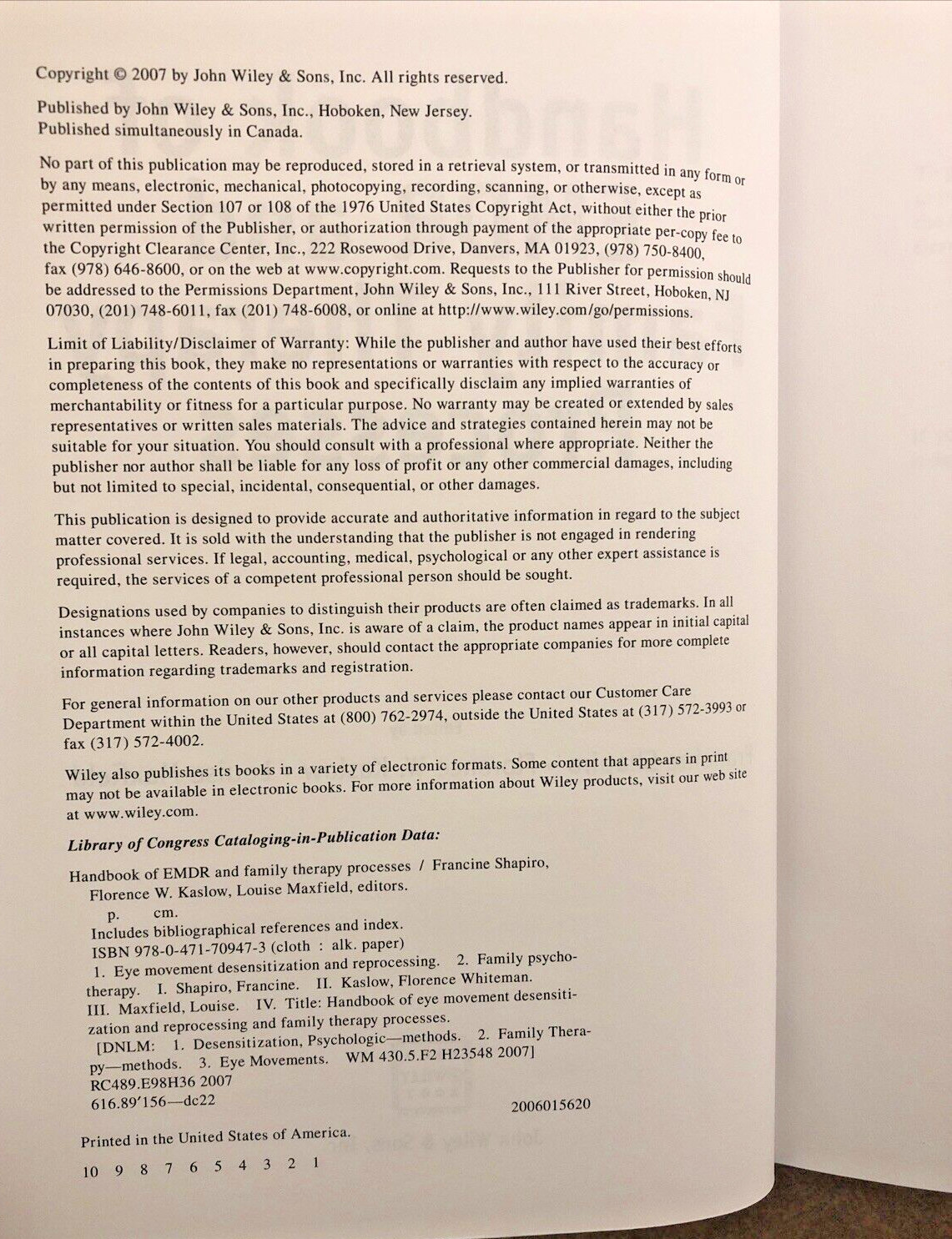 Handbook of EMDR and Family Therapy Processes by Shapiro, Kaslow, Maxfield NEW