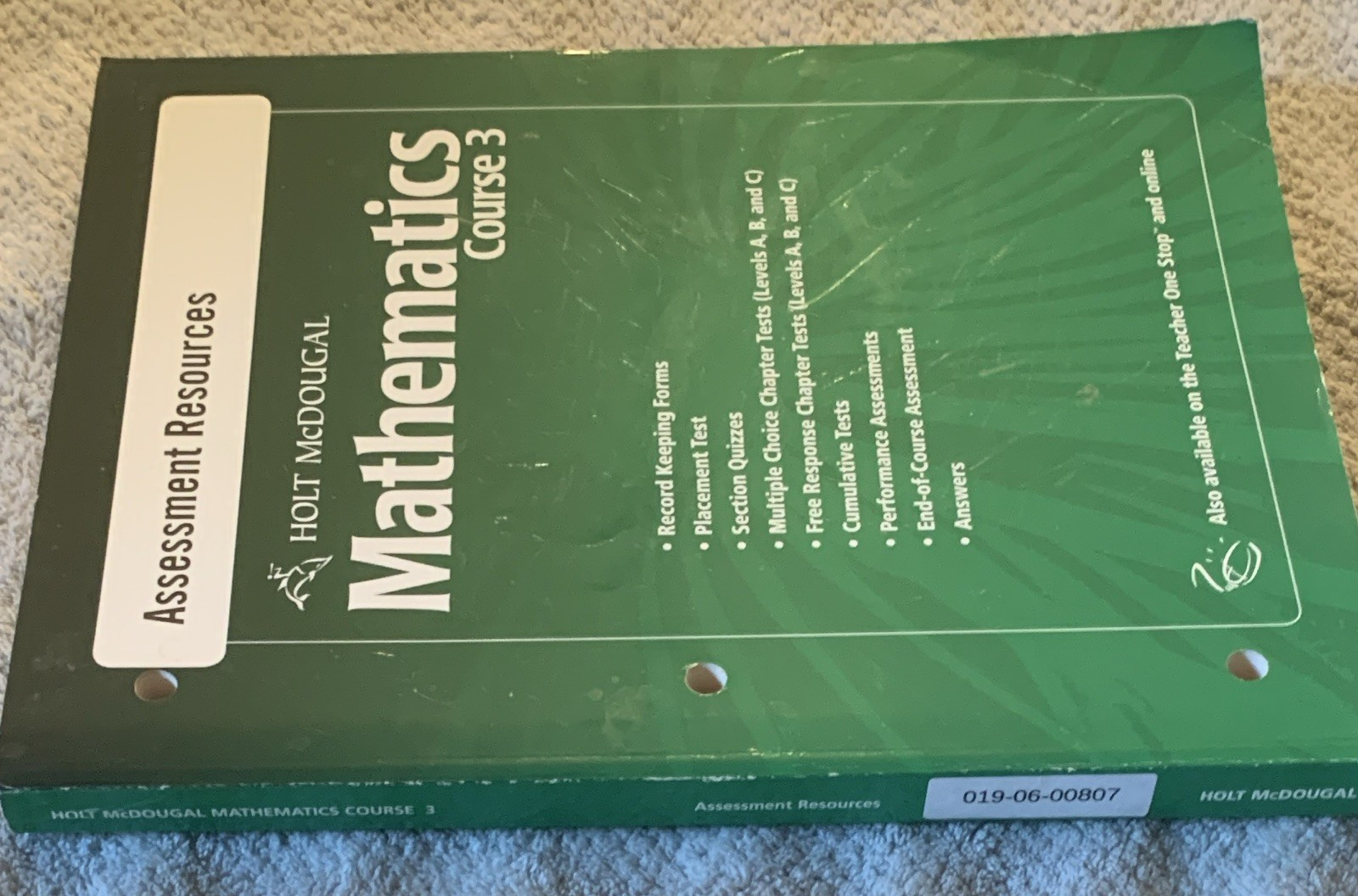 Holt McDougal Mathematics Course 3 Assessment Resources Answers Paperback 2010