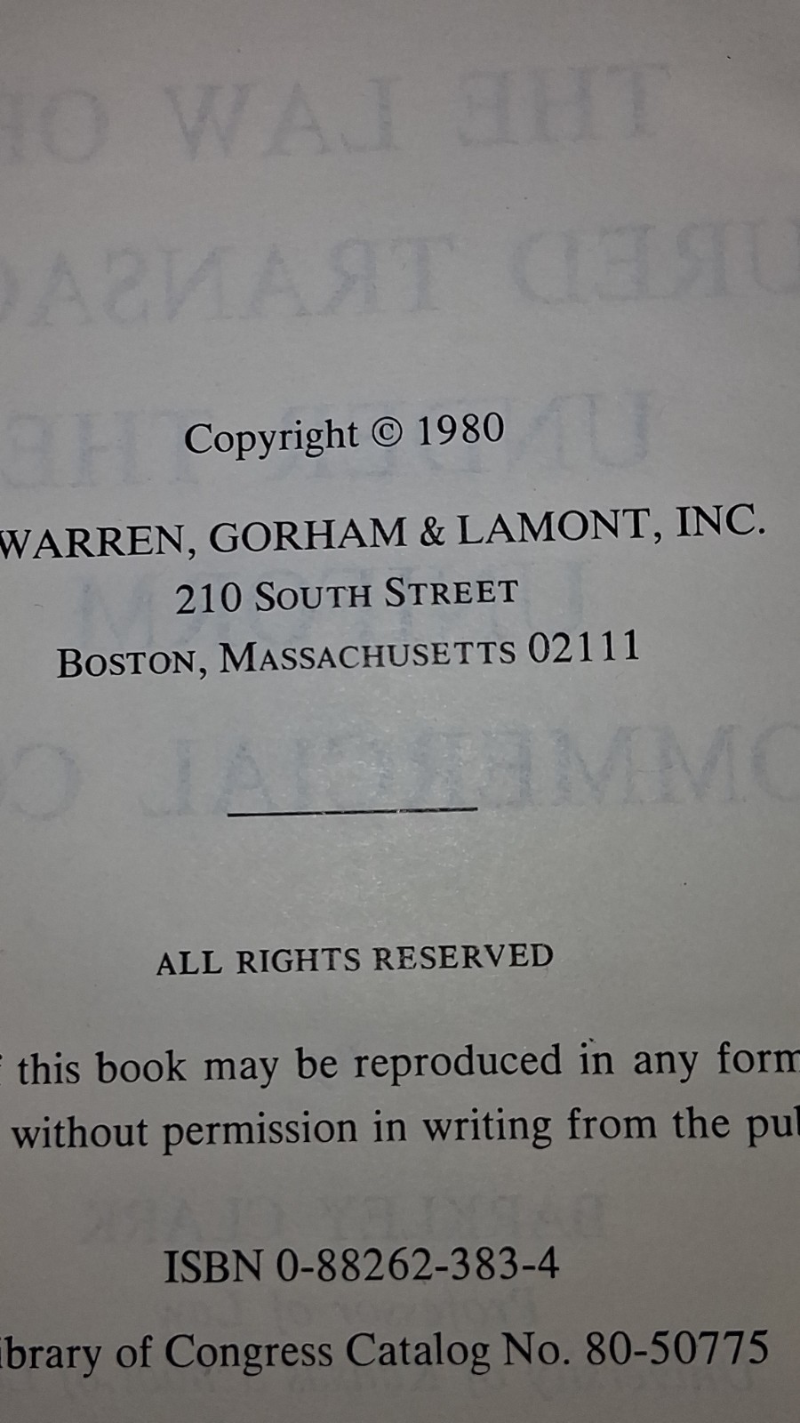 Barkley Clark Law of Secured Transactions UCC Hardcover 1980 Warren Gorham