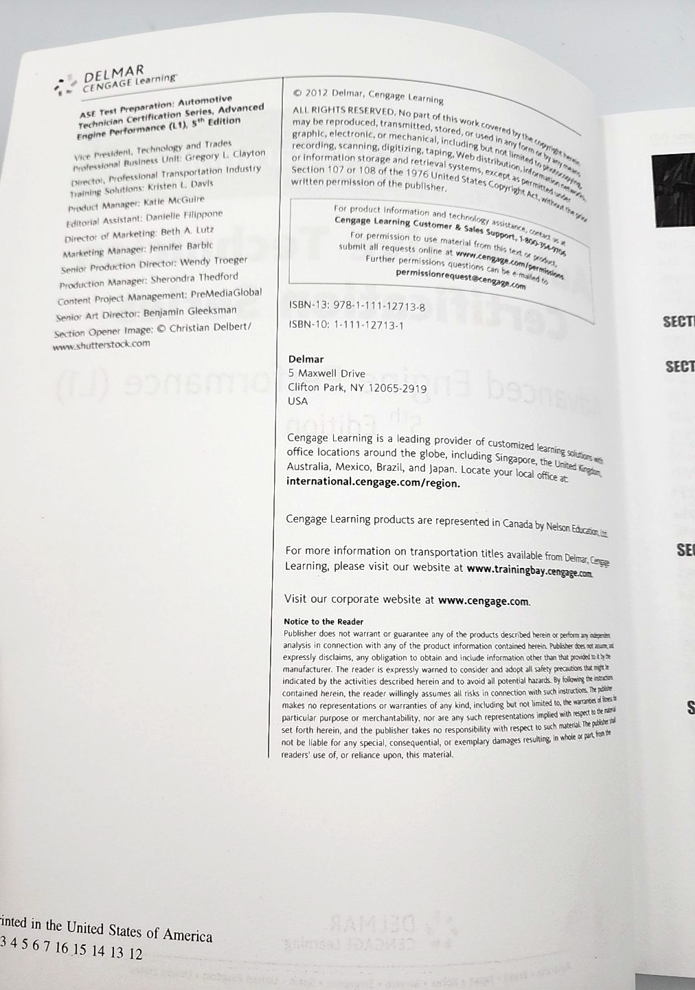 ASE Test Preparation – L1 – Paperback, by Delmar Cengage Learning 5th Edition