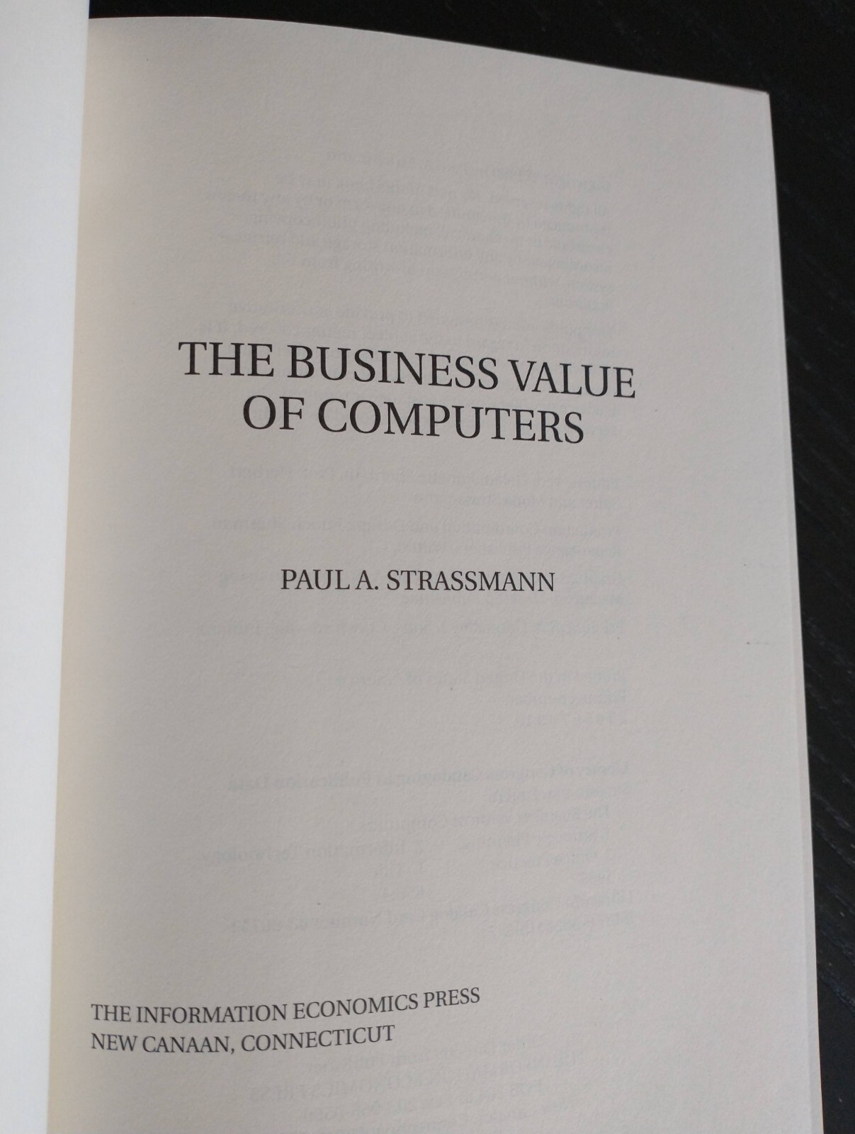 The Business Value of Computers by Paul A. Strassmann, 1990, hardcover