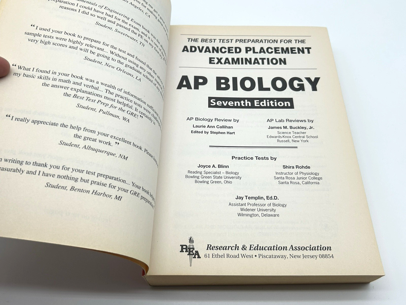 Advanced Placement Examination AP Biology Textbook 7th Edition c2005 REA