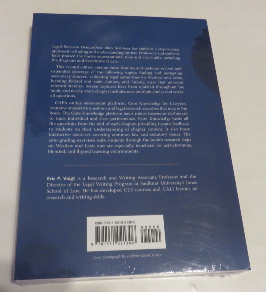 Legal Research Demystified Eric Voigt 2nd Ed. (2022) NEW & SEALED!! US SELLER!!!