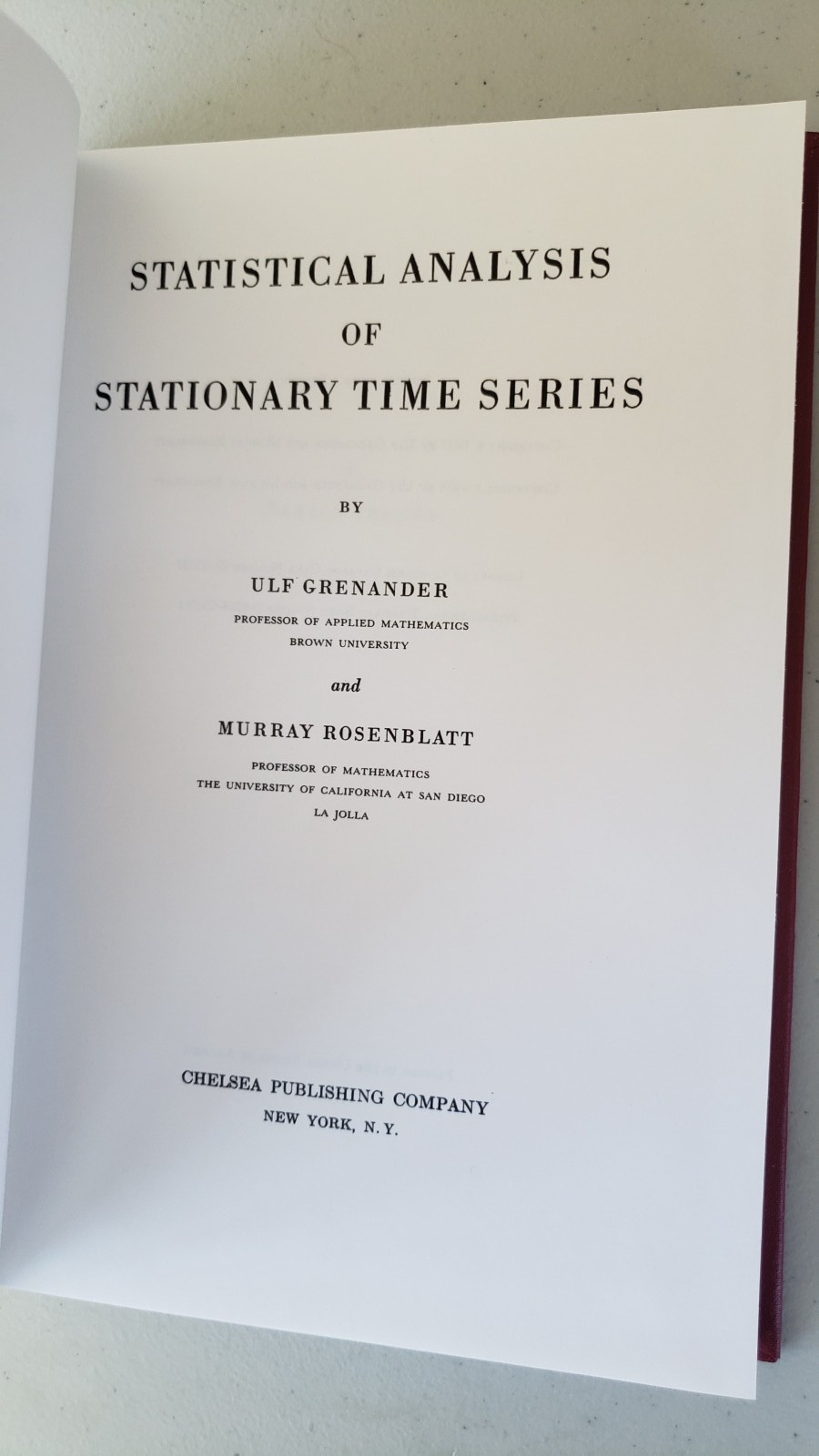 Statistical Analysis of Stationary Time Series Grenander 1984 Chelsea HC NEW NOS