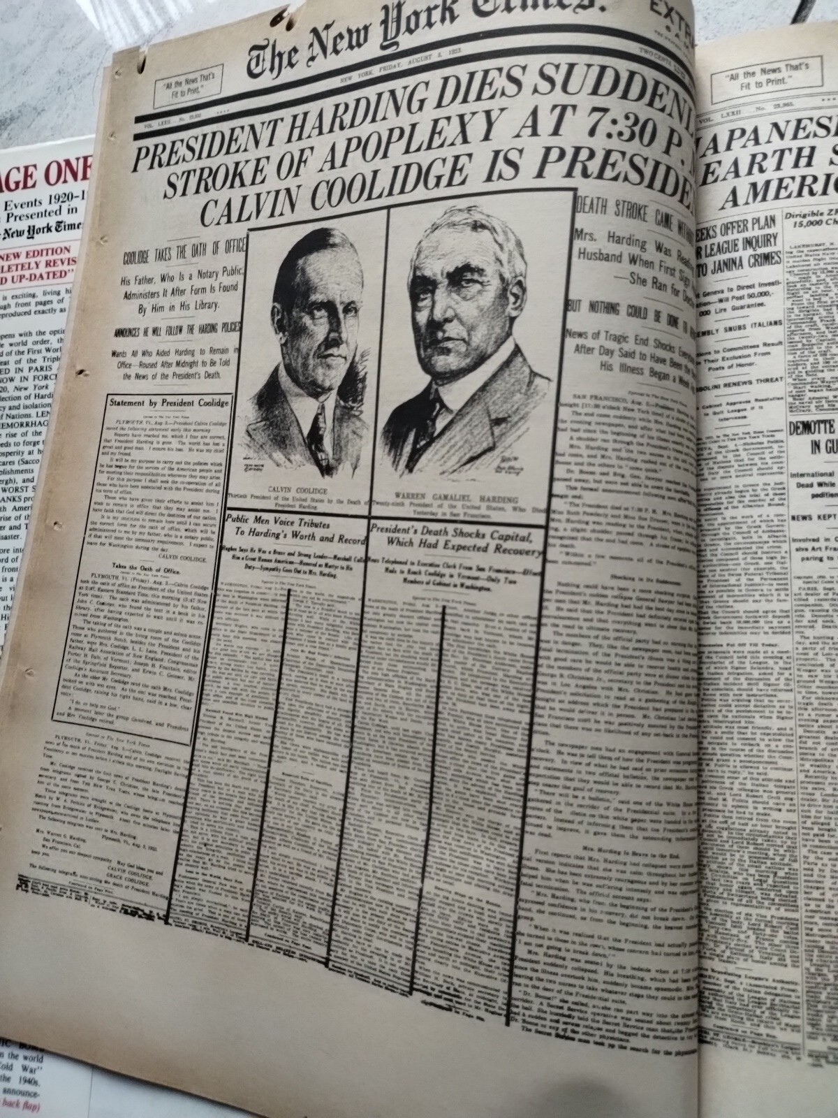 THE NEW YORK TIMES PAGE ONE Major Events 1920-1983 292 pages Hard Back 15.5X11.5