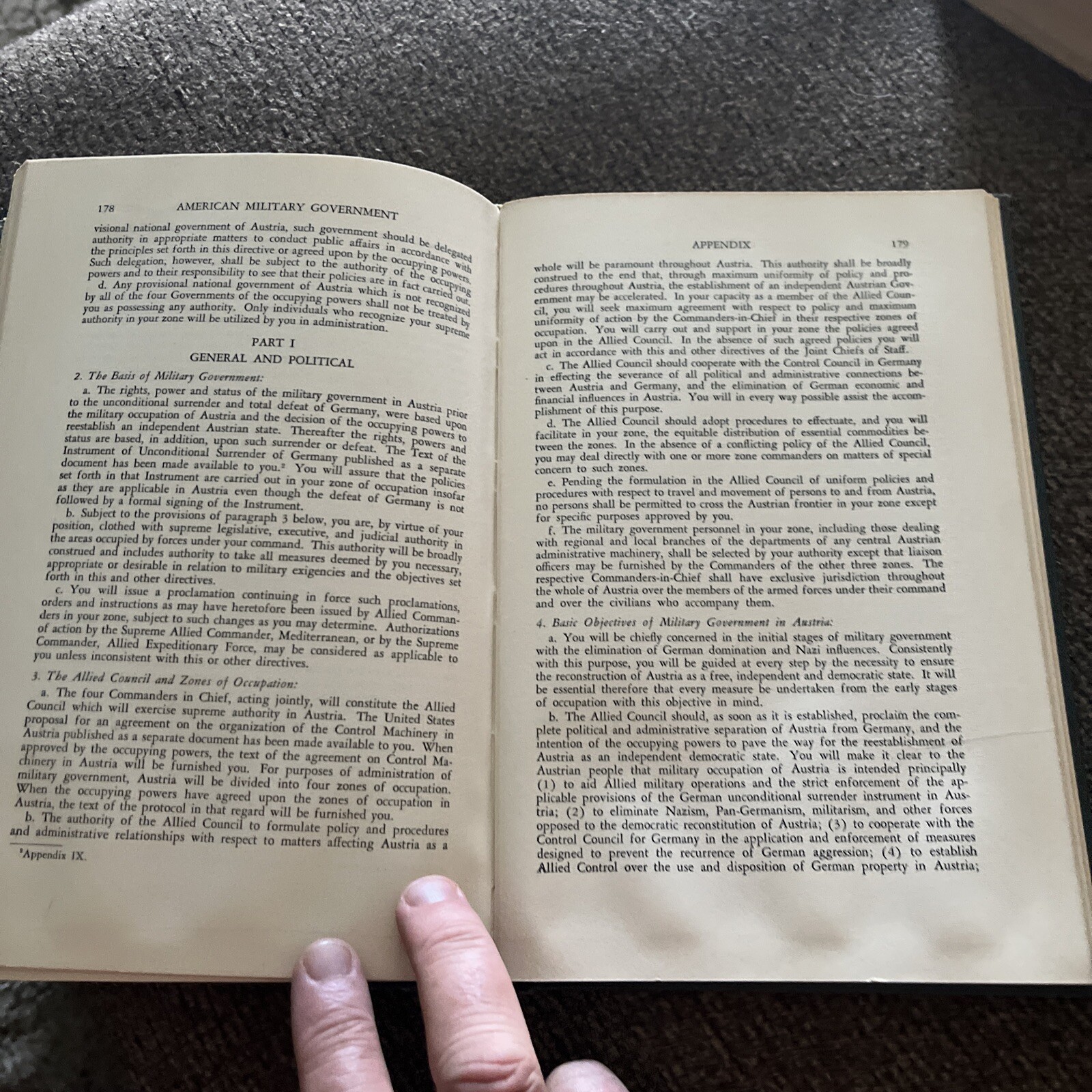 American Military Government, its Organization and Policies. 1947 Copy