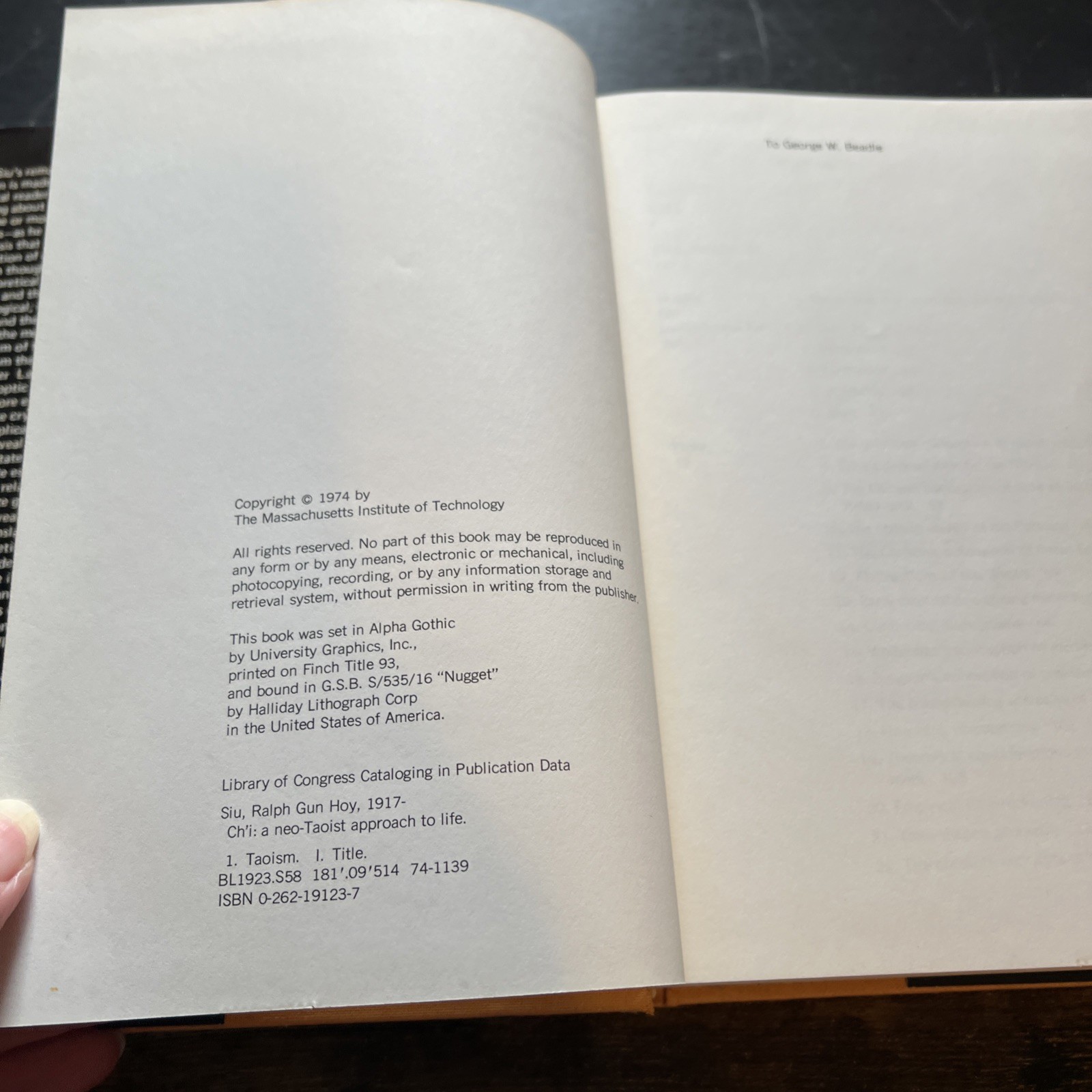 Ch’i : A Neo-Taoist Approach to Life by R. G. H. Siu (1974, HC/DJ) MIT Press VTG