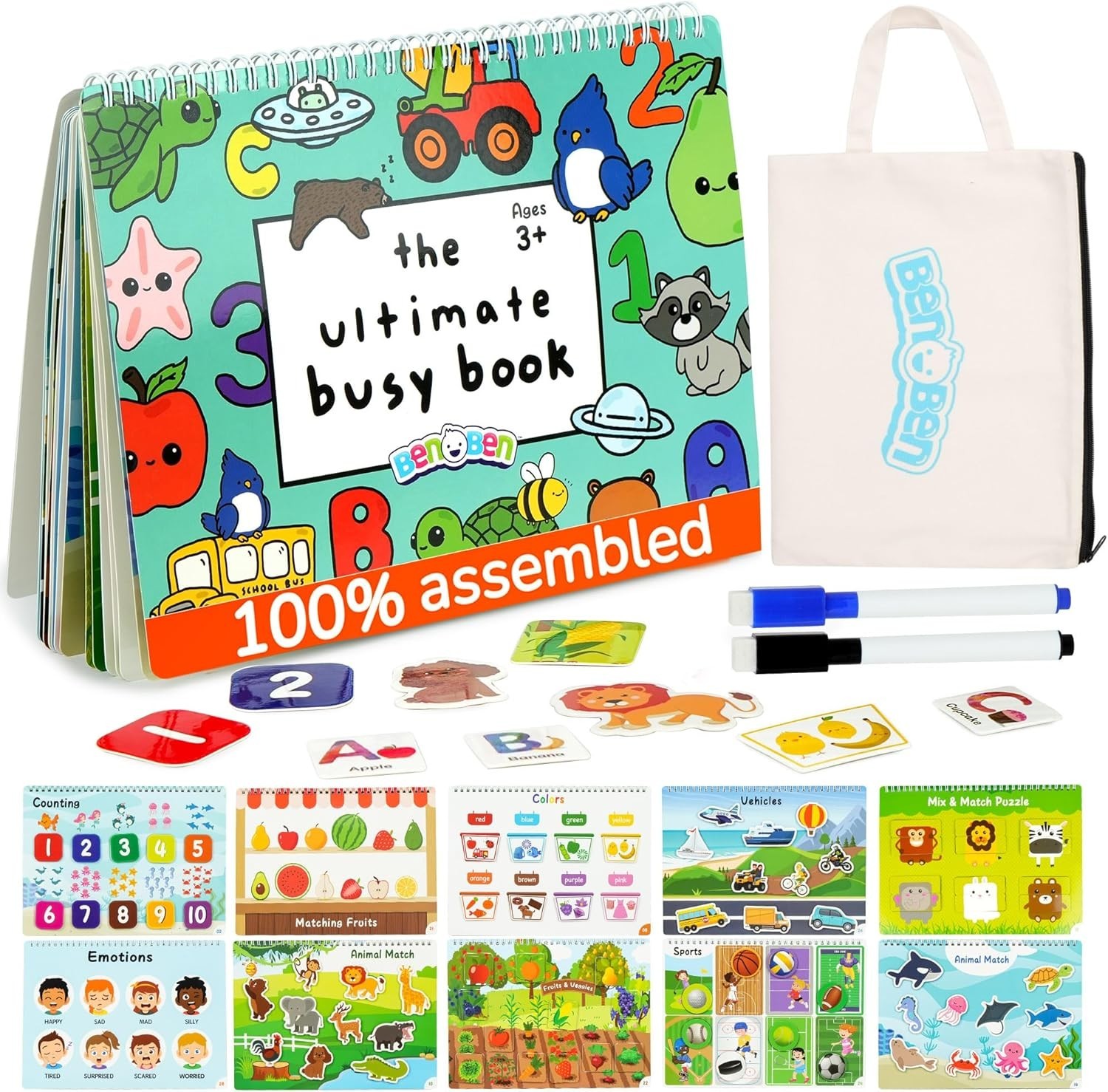 BenBen Busy Book for Toddlers, 30 Pages, Pre-Assembled, Preschool L… Fast Ship