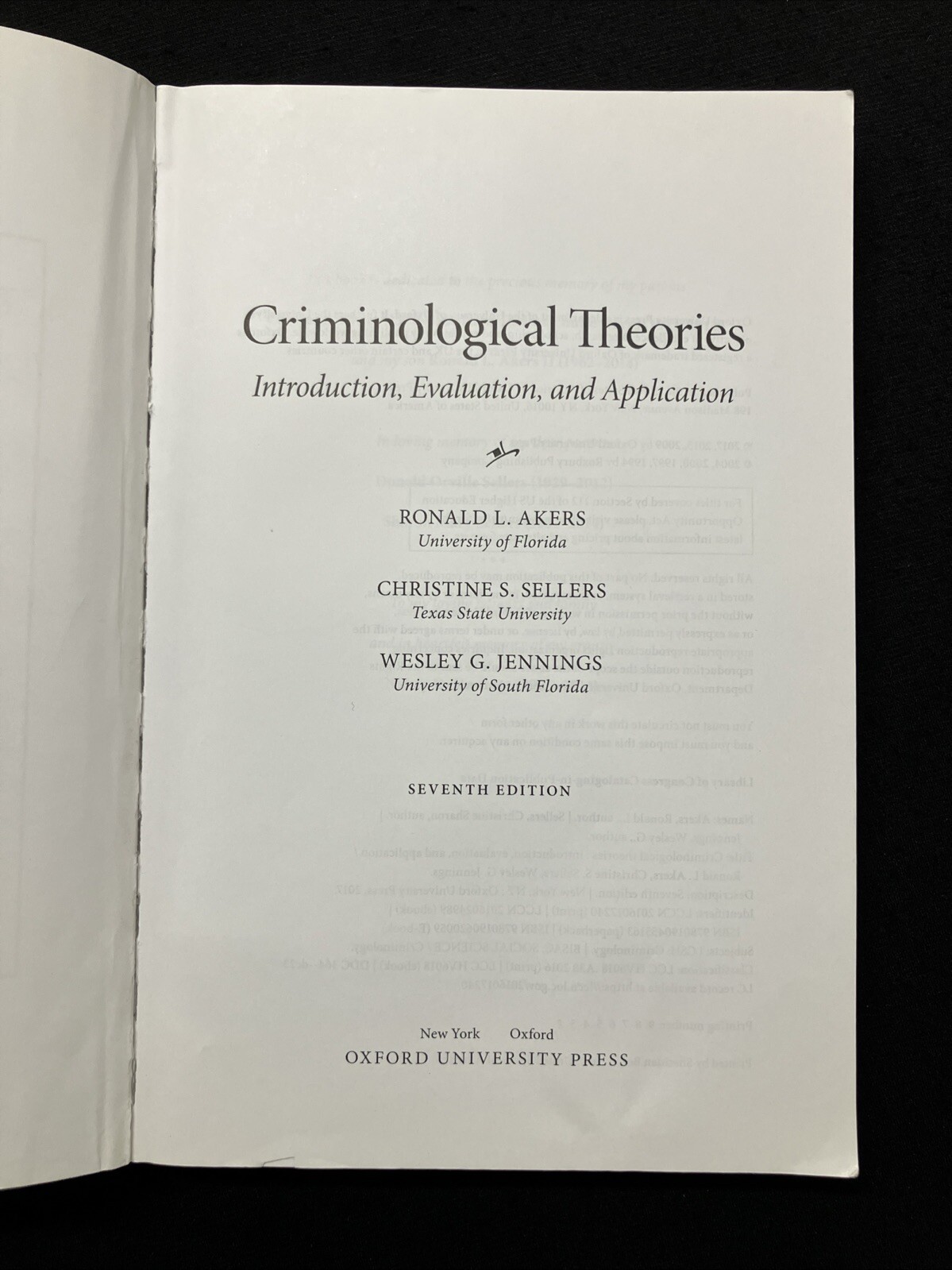 CRIMINOLOGICAL THEORIES Akers et al. 7th Ed. SC