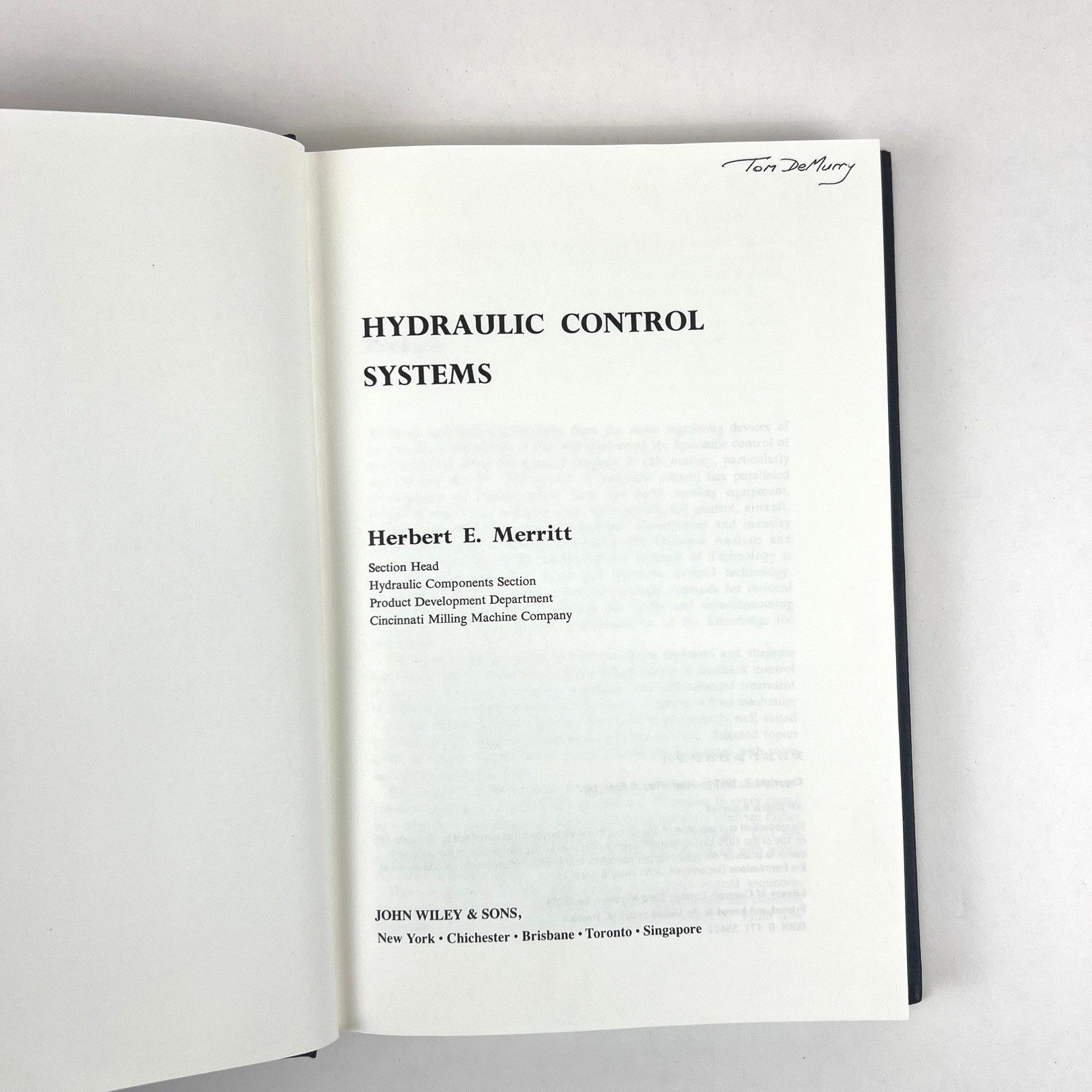 Hydraulic Control Systems Herbert E Merritt John Wiley Hardcover G|HC