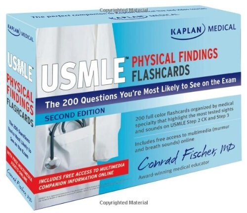 KAPLAN MEDICAL USMLE PHYSICAL FINDINGS FLASHCARDS: THE 200 By Fischer Conrad Md