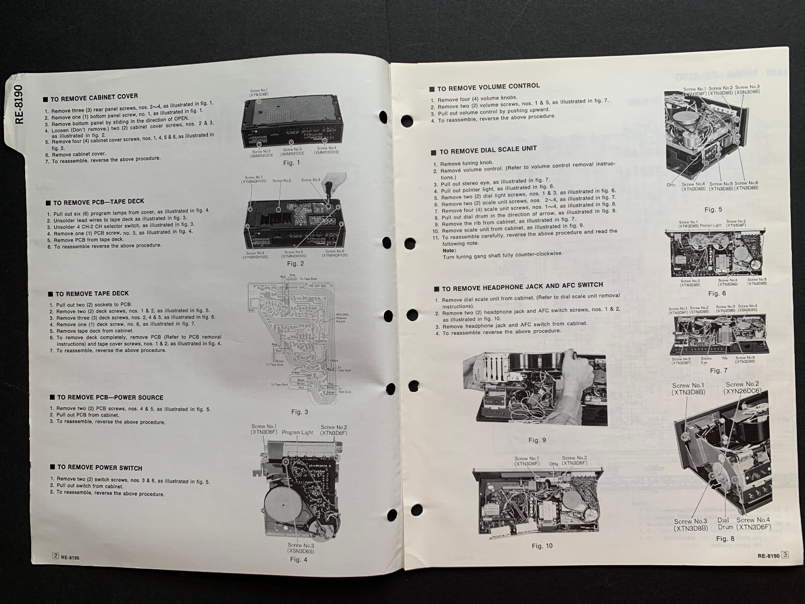 Panasonic RE-8190 FM/AM Quadraphonic 4-Channel 8-Track ORIGINAL Service Manual