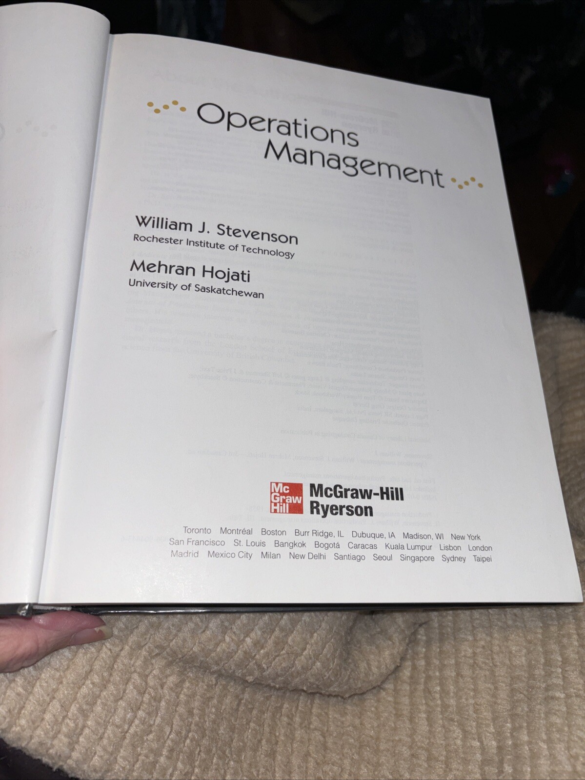 Operations Management Hardcover William J. Stevenson / Mehran Hojati. Exc Cond.