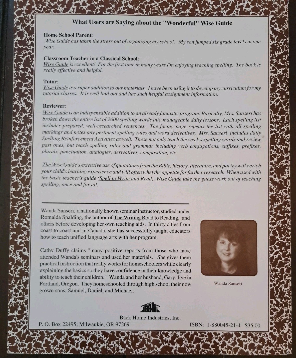 Wise Guide for Spelling Wanda Sanseri 2003 Homeschooling -VERY GOOD Cond