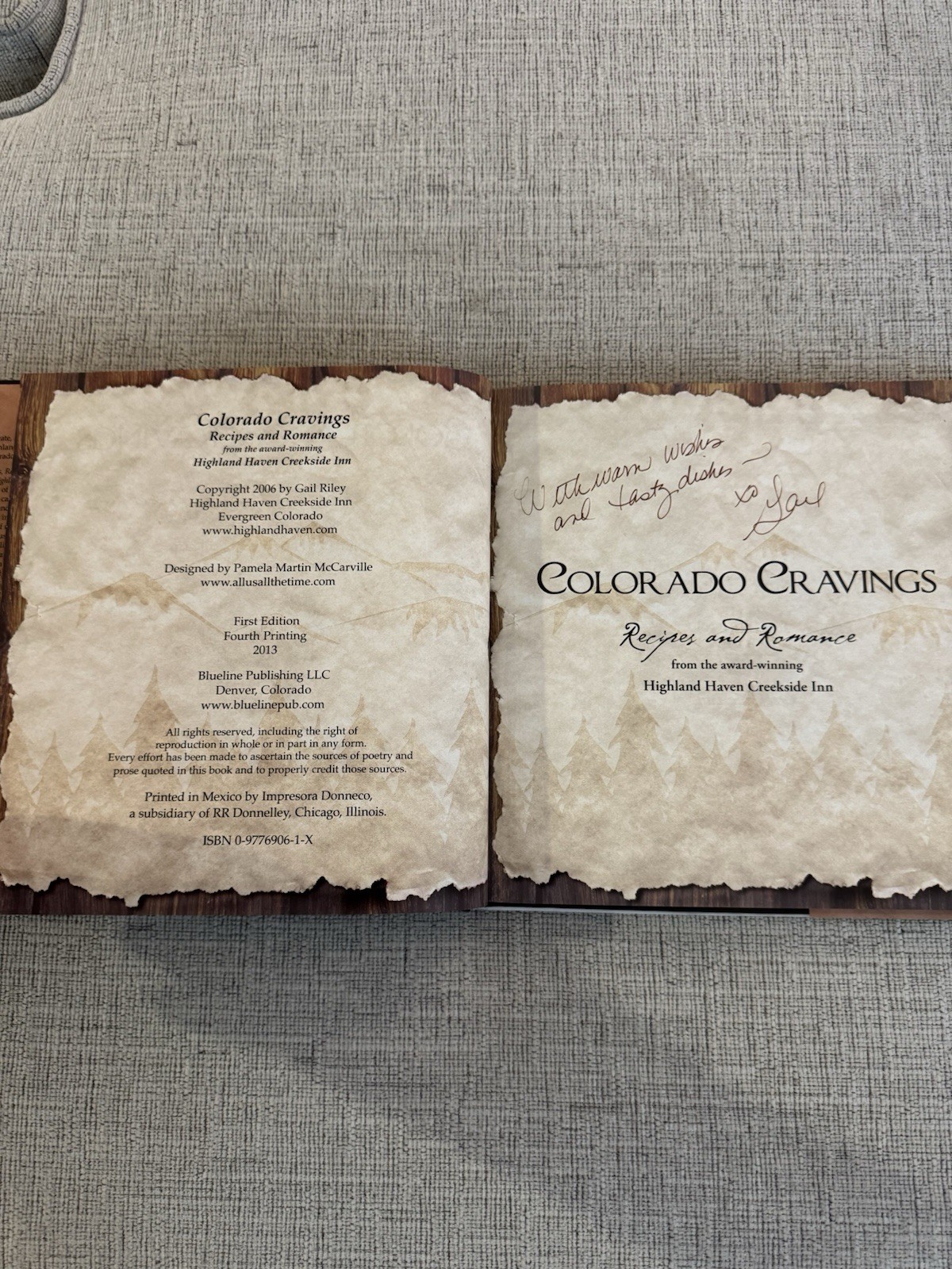 Signed Colorado Cravings Recipes & Romance Gail Riley Highland Haven Inn