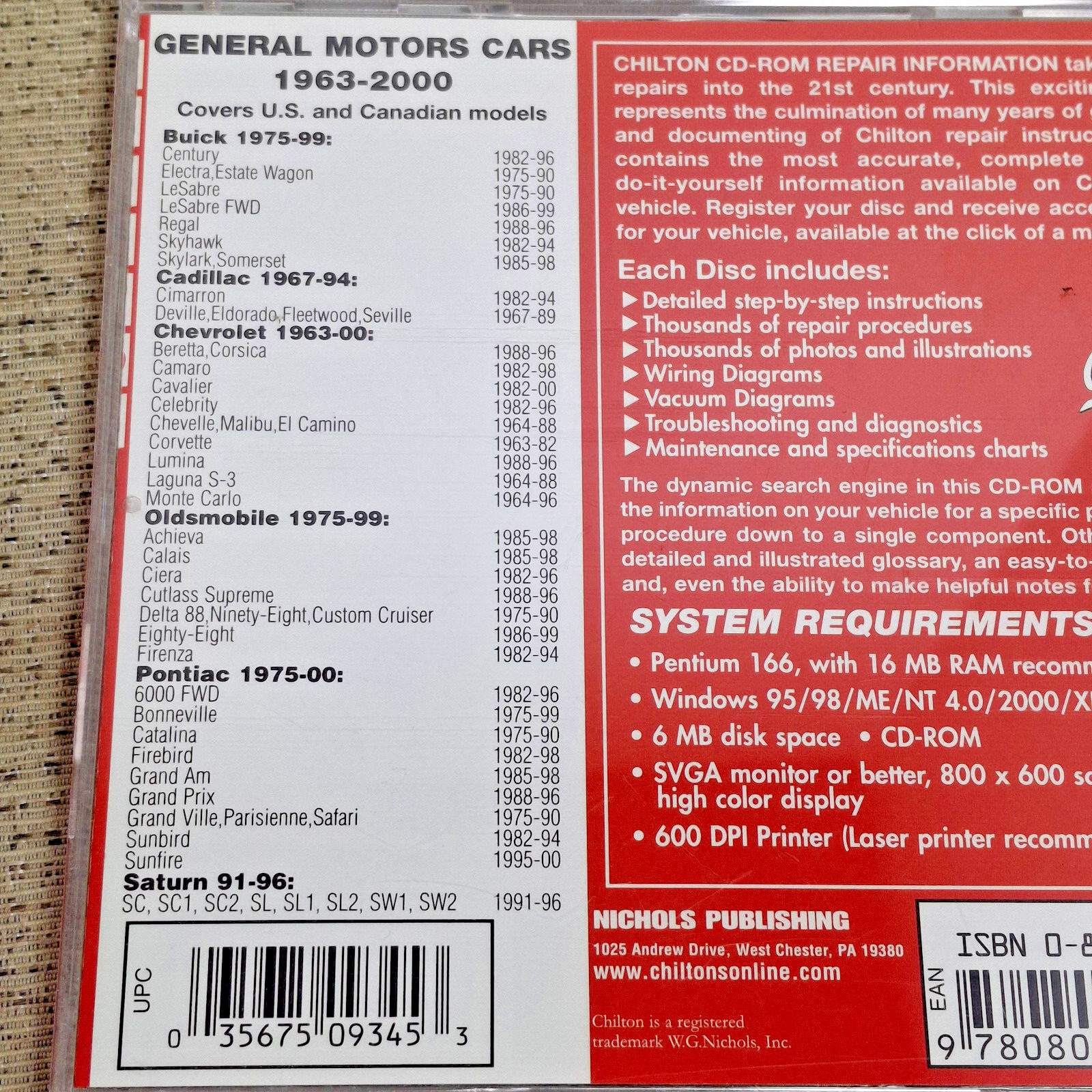 Chilton Total Car Care GM 1963-2000 Ver 1.0 Nichols Publishing 2 CD ROM
