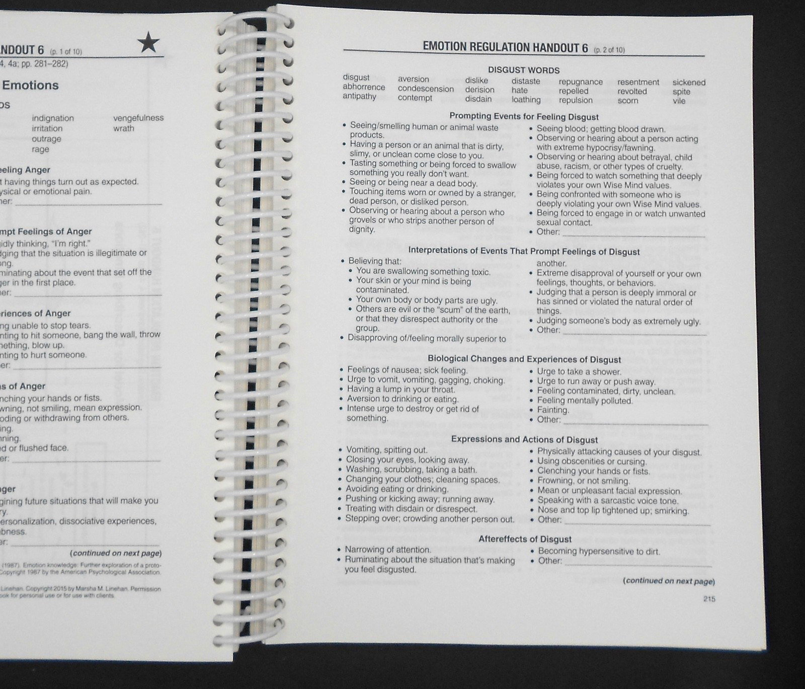 DBT SKILLS TRAINING HANDOUTS & WORKSHEETS 2nd ED by LINEHAN 2015 SPIRAL PB VG