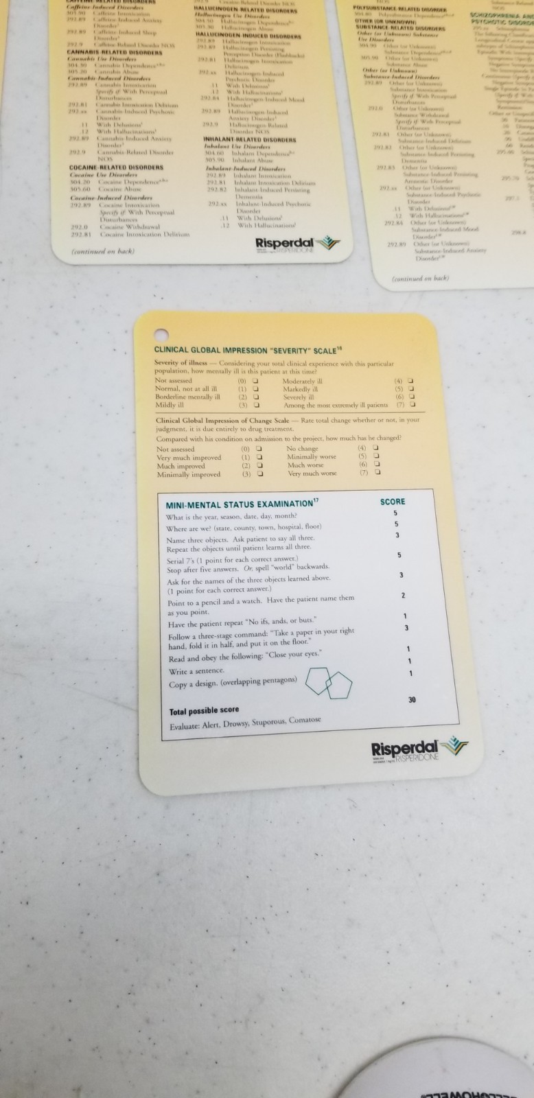 RARE Risperdal Janssen Medical Reference Cards For Psychiatry Laminated Flip B1