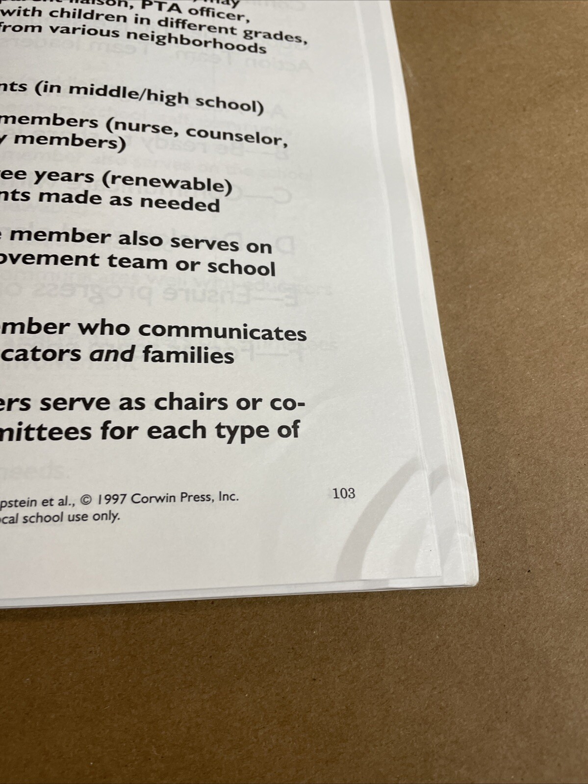 School Family And Community Partnerships Your Handbook For Action by Epstein