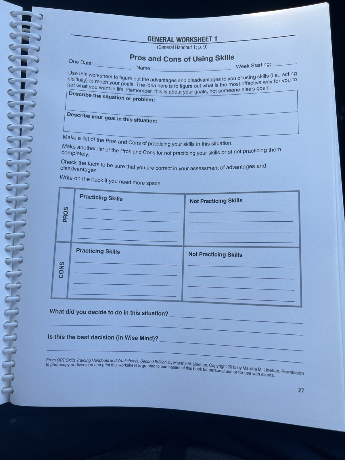 DBT Skills Training Handouts and – Paperback, by Linehan Marsha M.