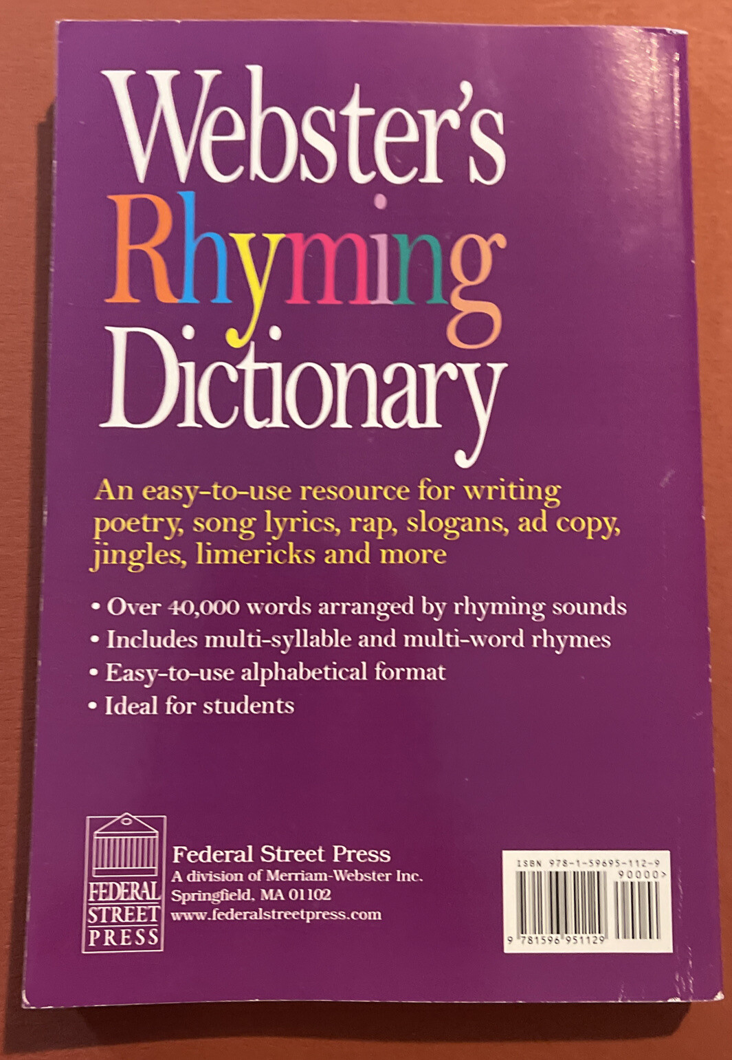 WEBSTER’S RHYMING DICTIONARY By Merriam-Webster