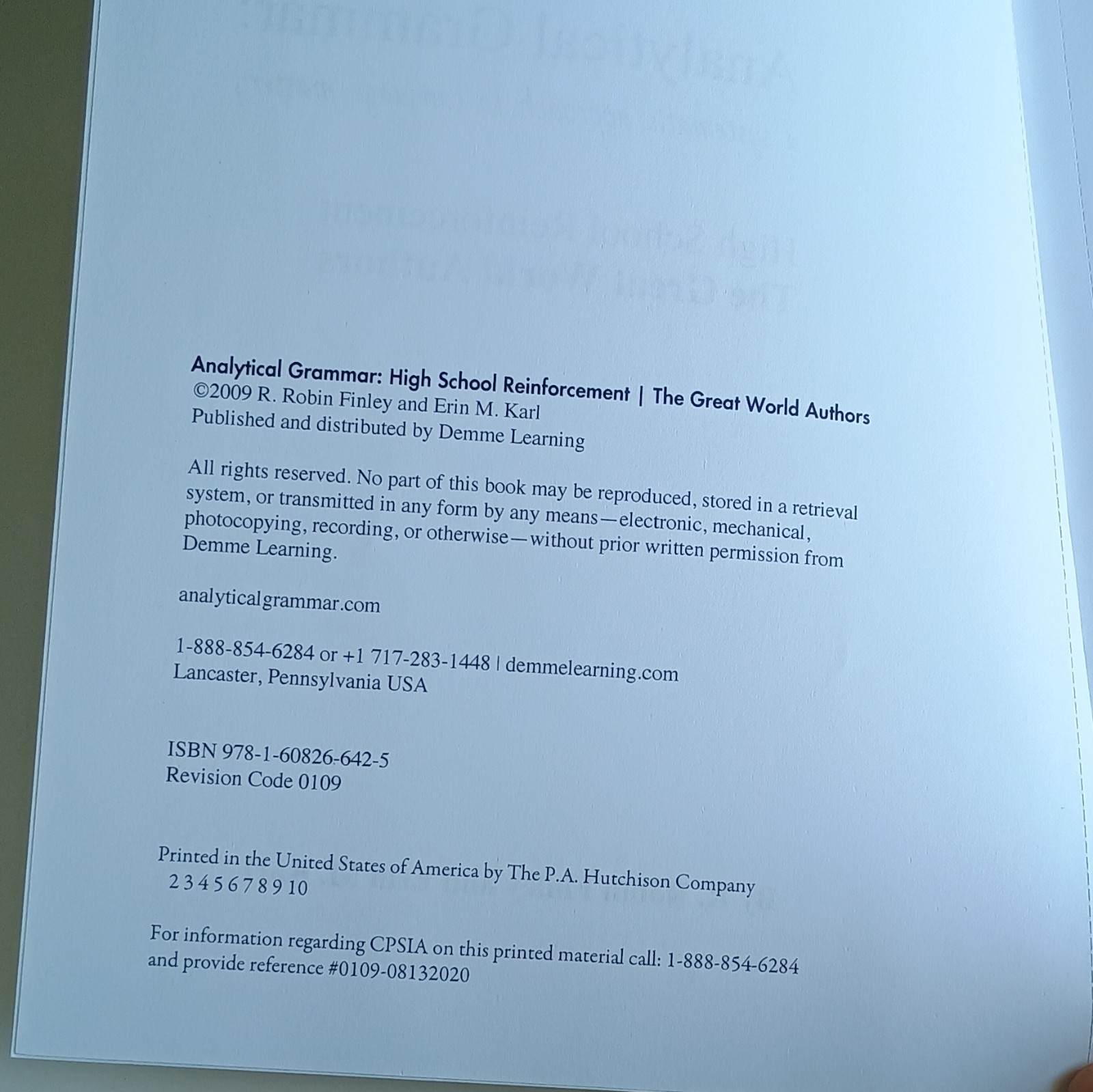 Analytical Grammar High School Reinforcement: Great World Authors PB (2009)