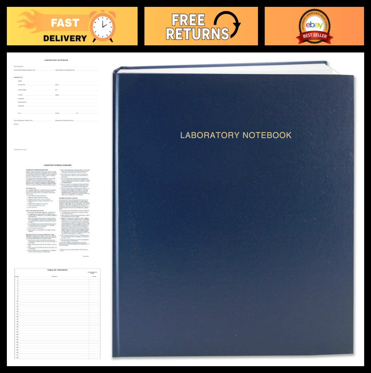 Lab Notebook – 96 Pages, 0.25” Grid, 8.875” x 11.25”, Blue Hardbound, USA Mad