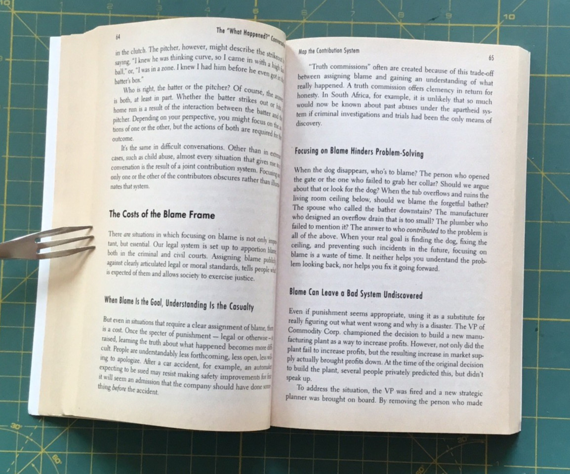 Difficult Conversatioins by Harvard Negotiation Project book, 1999, 250 pages