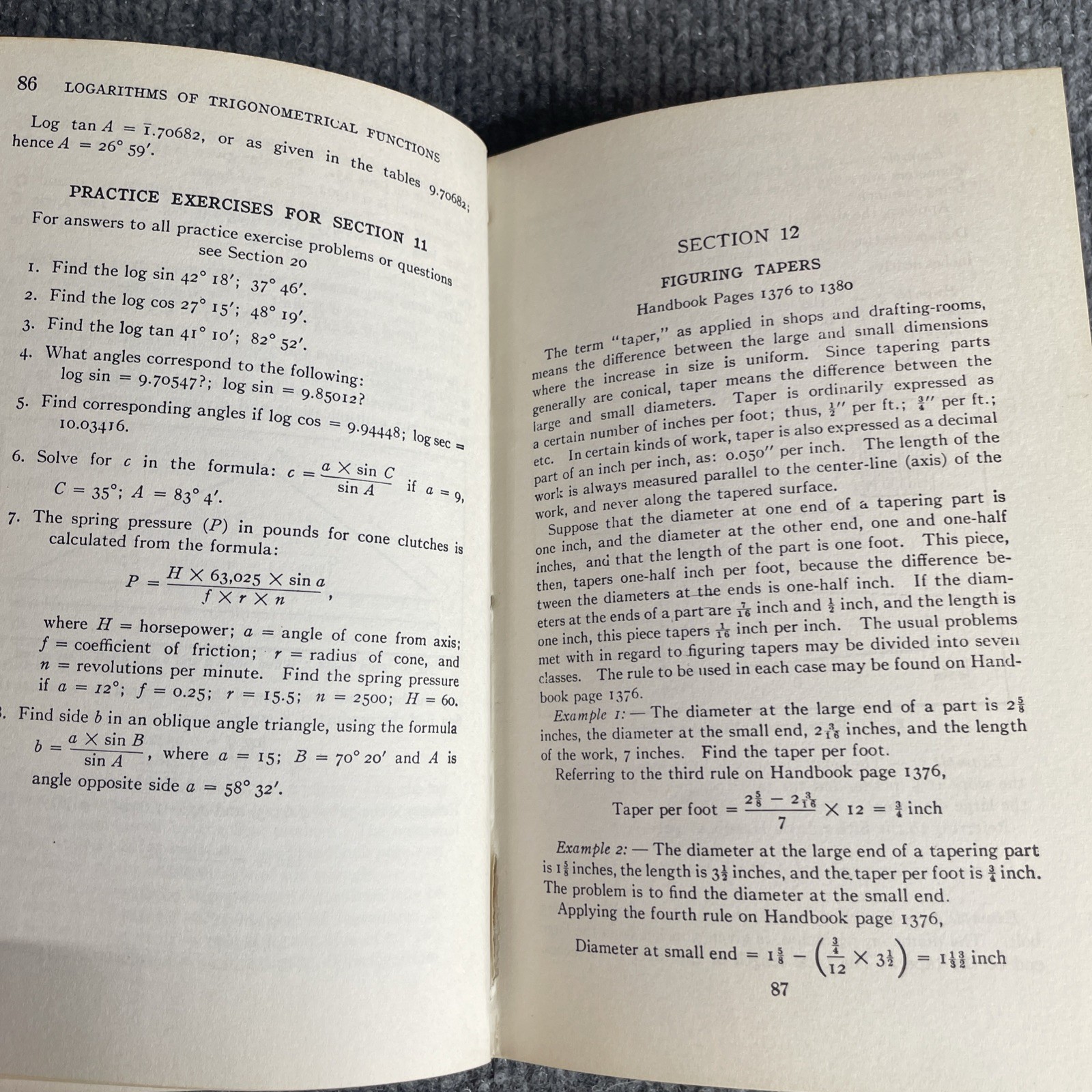 The Use Of Handbook Tables and Formulas Machinery Hardcover 1964 John M. Amiss