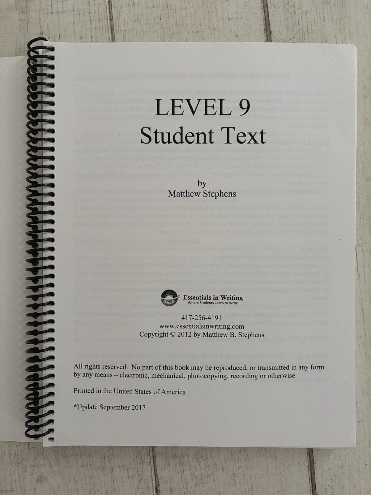 Essentials in Writing Level 9 Spiral Textbook & 3 DVD Set Matthew Stephens