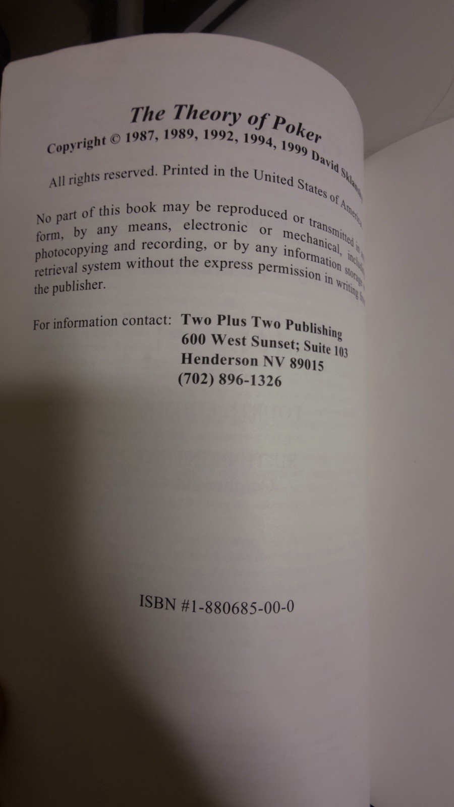 Theory of Poker : Self-Help Book Poker Skills Texas Hold’em David Sklansky