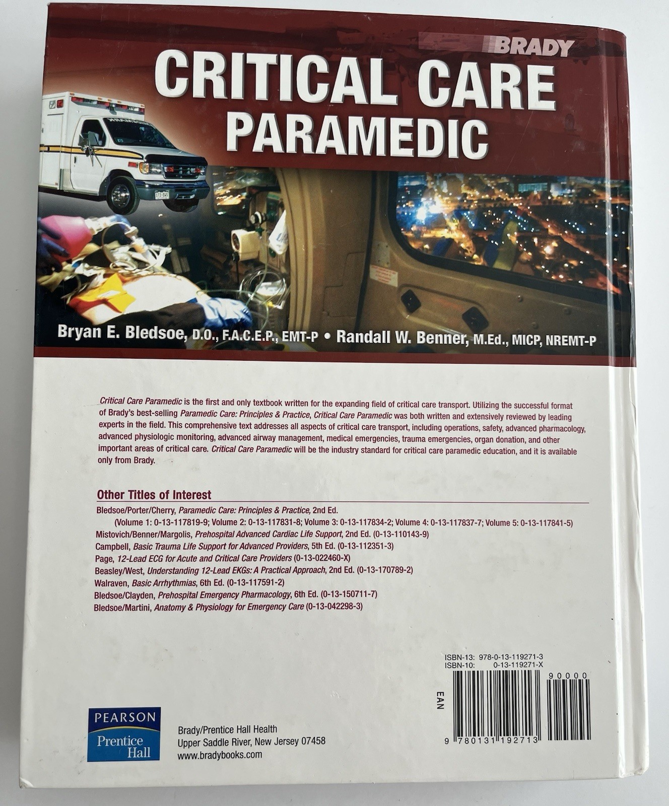 Critical Care Paramedic Bledsoe & Benner Pearson Emergency Medical Hardcover