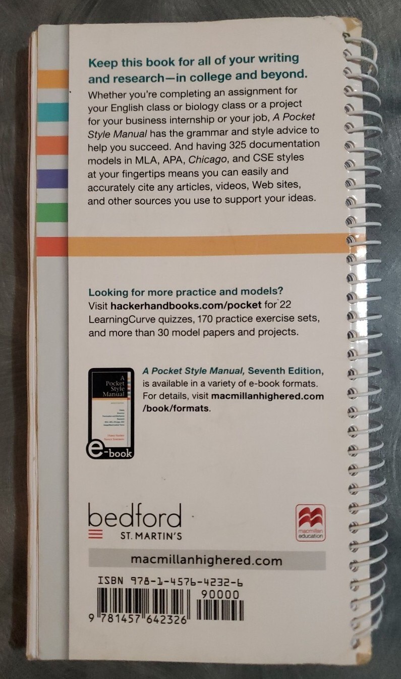 A Pocket Style Manual Seventh Edition Spiral Bound Writing Reference Guide Book