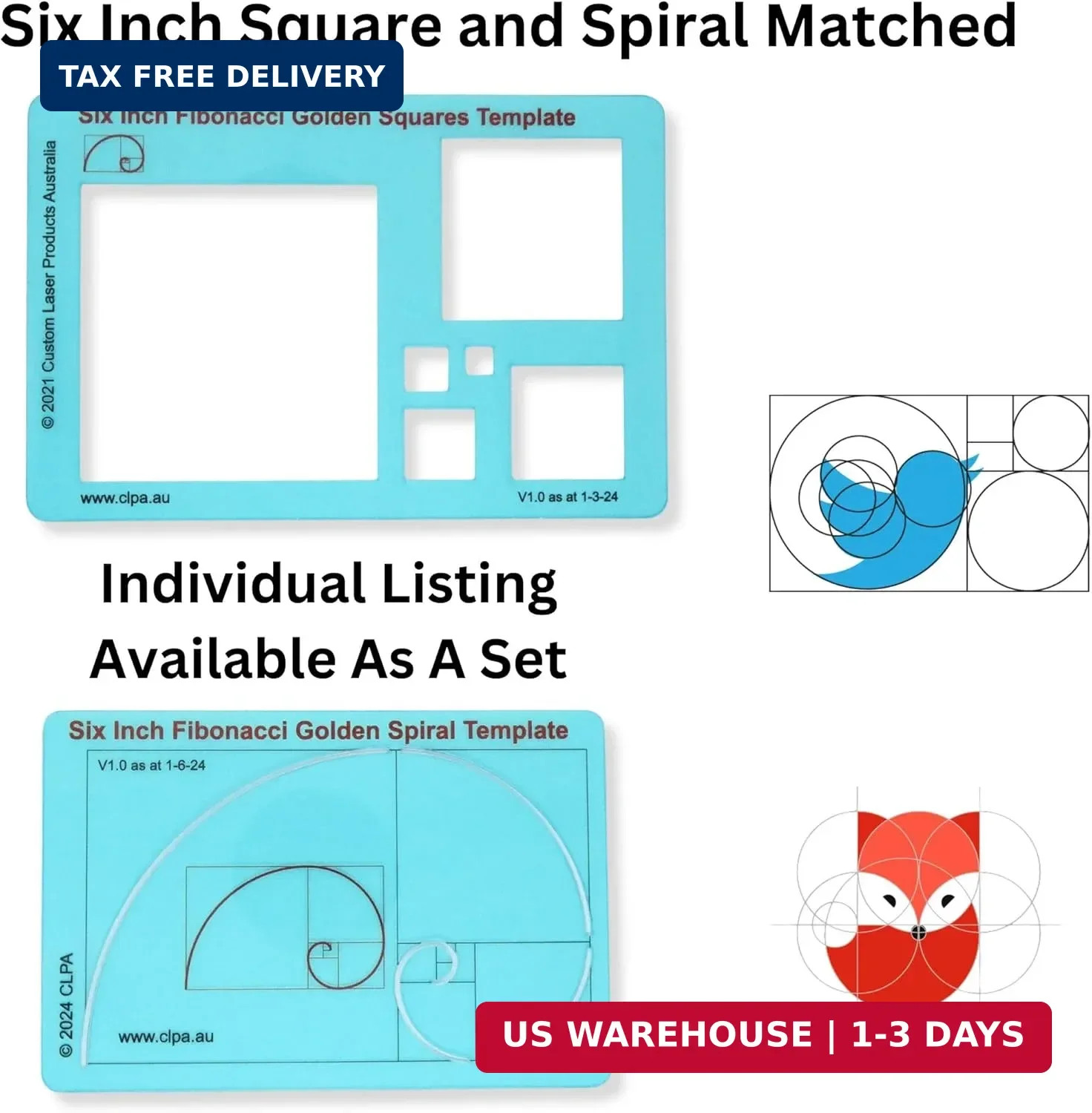 6″ Fibonacci Spiral Stencil Template – Golden Ratio Tool for Drawing – Fibonacci