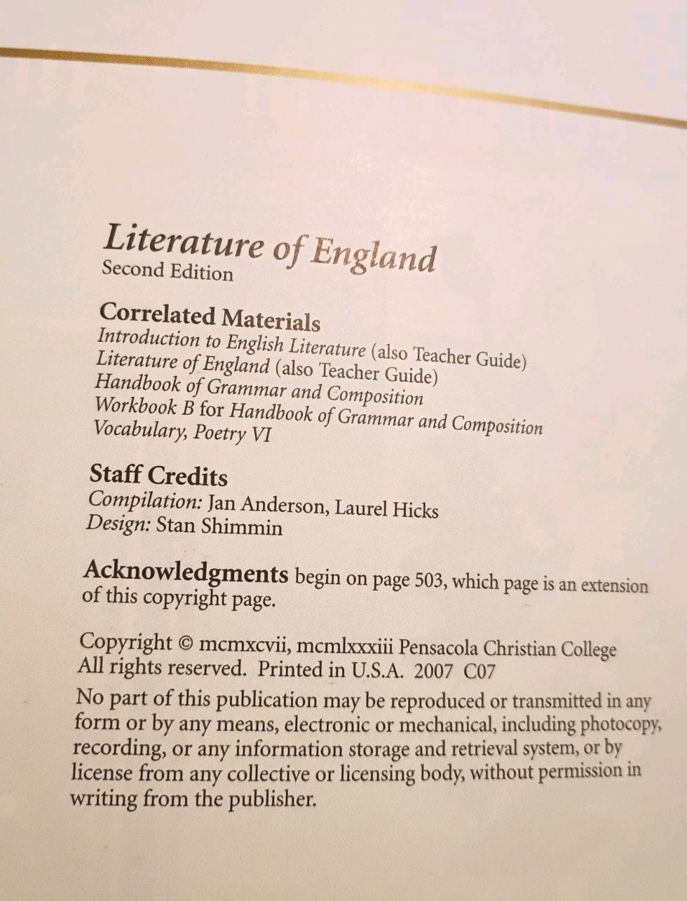 A Beka Literature Of England Textbook 12B Homeschool Curriculum Book Abeka 2 Ed.