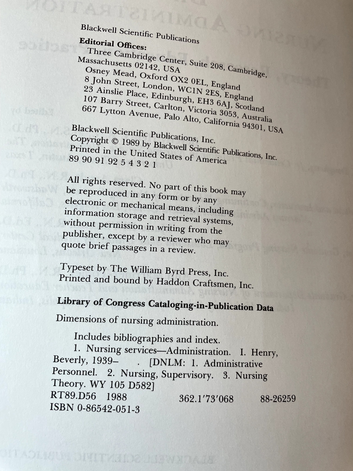 Dimensions of Nursing Administration, Beverly Henry, Oversized Paperback, 1989