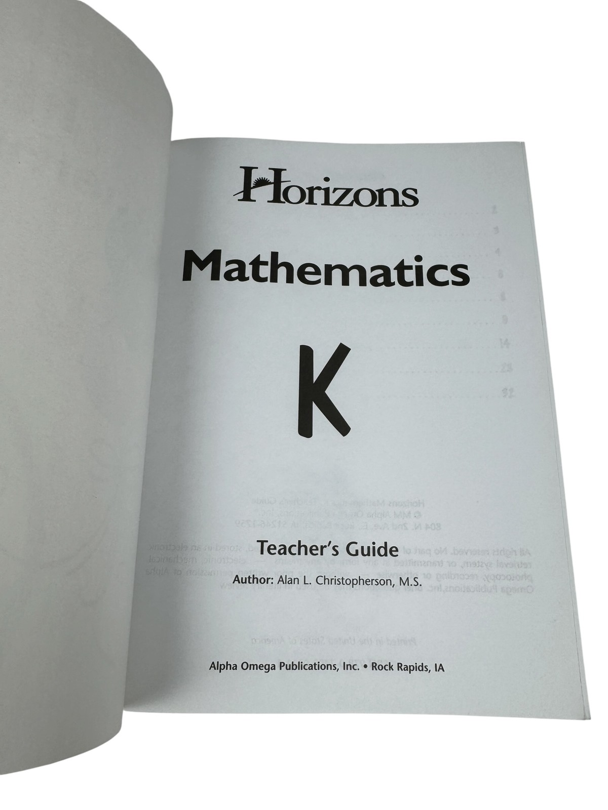 Horizons Mathematics K Teacher’s Guide Kindergarten Math Alpha Omega