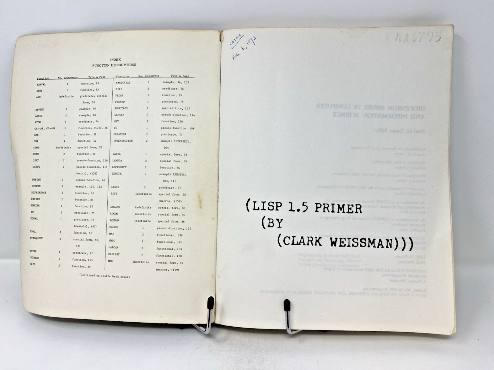 LISP 1.5 Primer – 1967 1st Edition SHIPS FREE