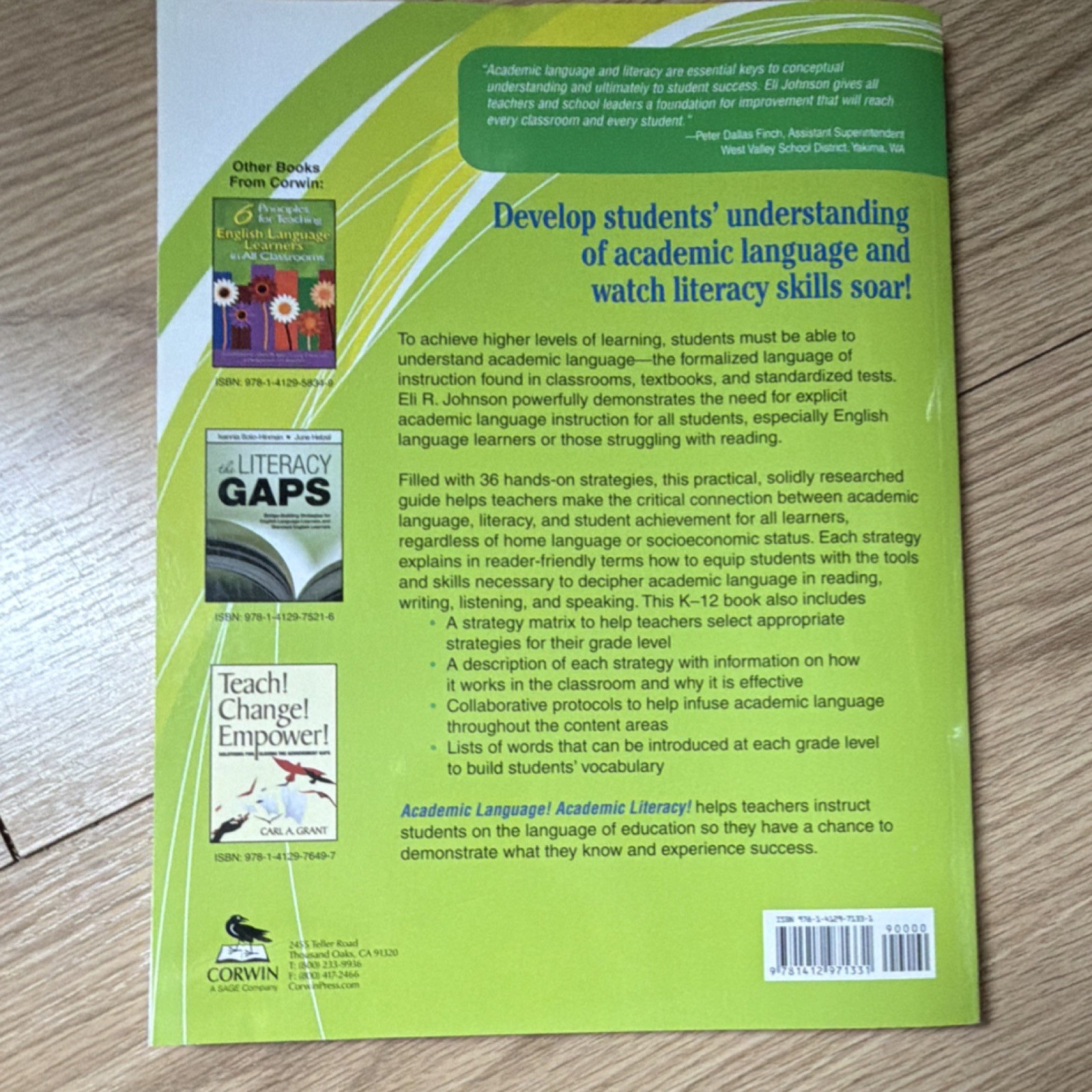 Corwin Academic Language Academic Literacy K-12 Textbook Johnson Costa Paperback