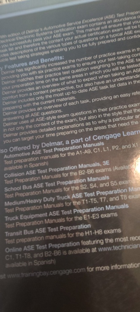 ASE Test Preparation T6 electrical/electronic systems book Cengage/Delmar