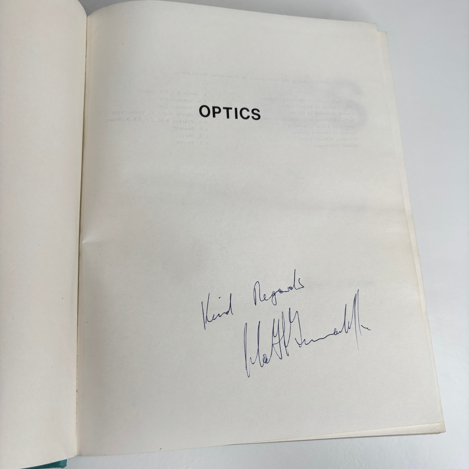 Optics AH Tunnacliffe & JG Hirst 1981 Signed Physics Optics Academic Reference