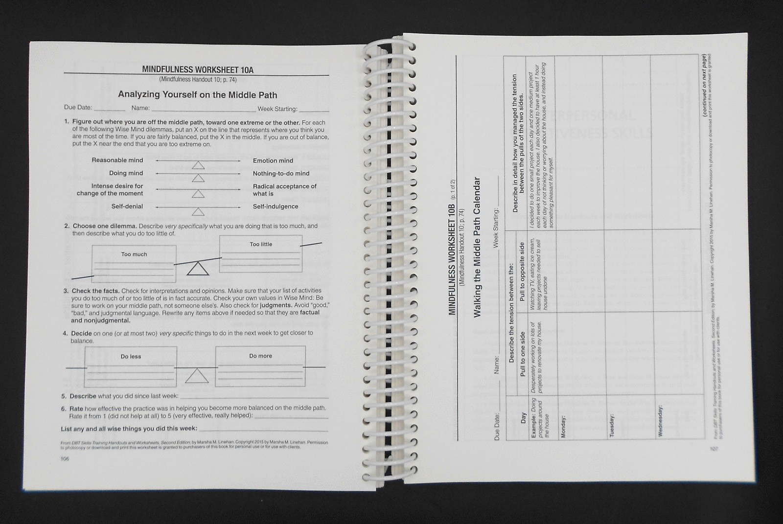 DBT SKILLS TRAINING HANDOUTS & WORKSHEETS 2nd ED by LINEHAN 2015 SPIRAL PB VG